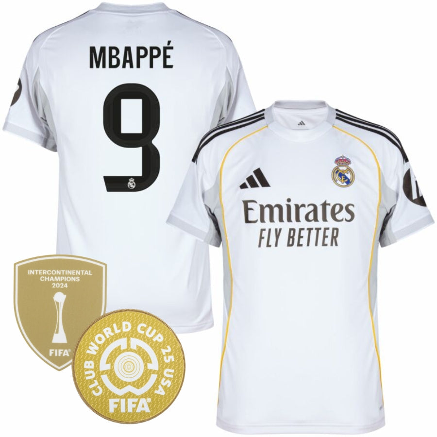 Real Madrid Mbappé 9 Home Fan Jersey 2025/26 Patch Club World Cup