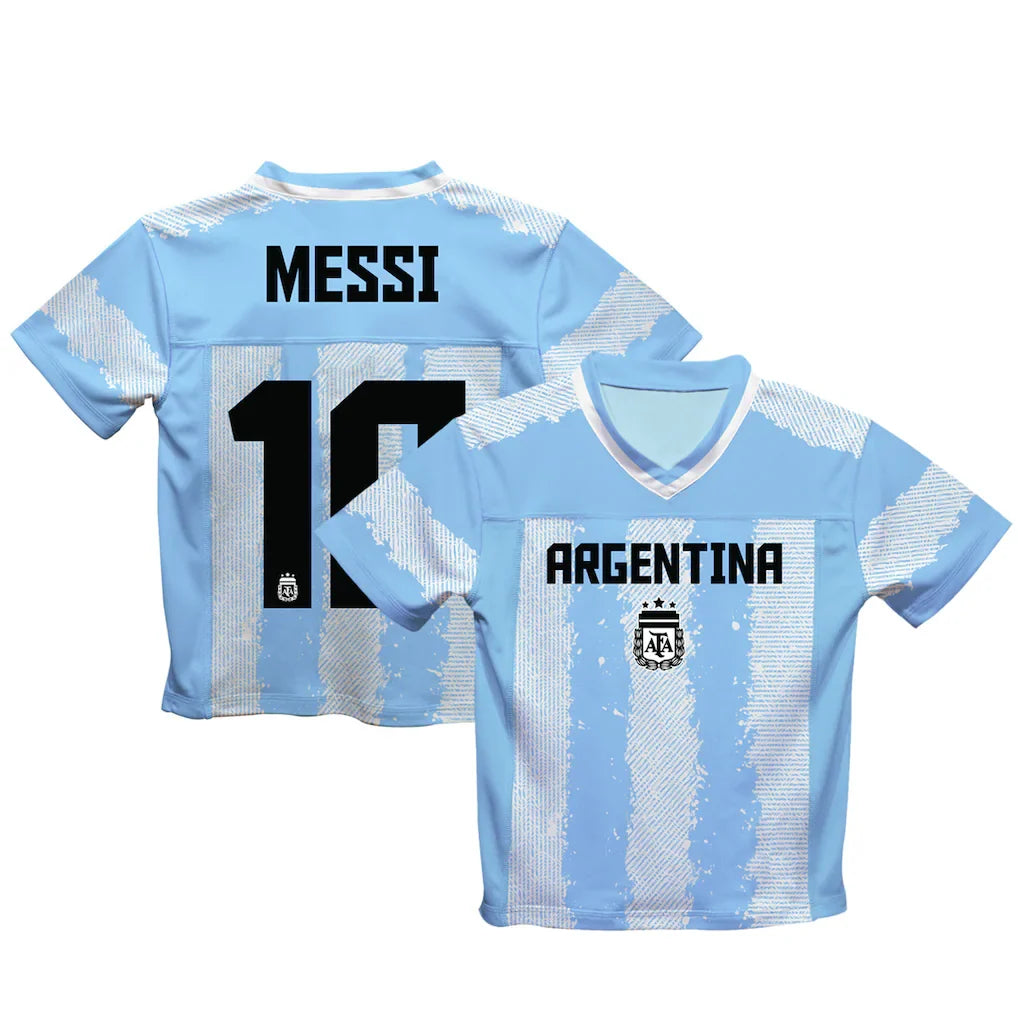 Lionel Messi Argentina National Team Vive La Fete Youth Painted Stripes Football Jersey - Light Blue