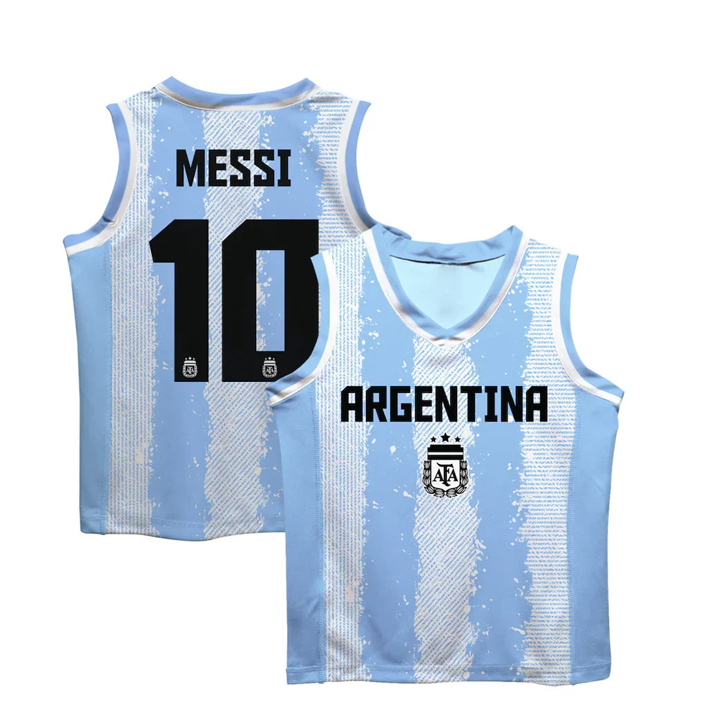 Lionel Messi Argentina National Team Vive La Fete Youth Painted Stripes Basketball Jersey - Light Blue